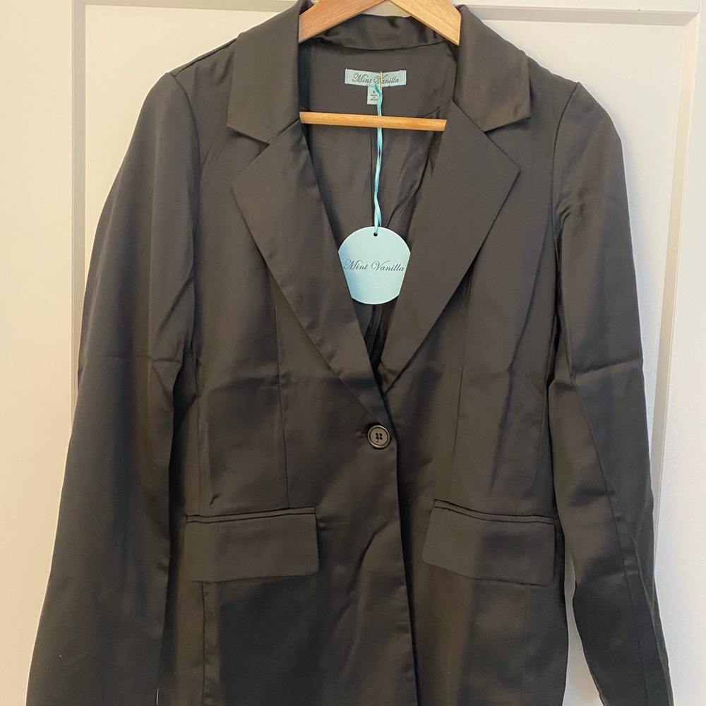 Tenelle Black Satin Blazer by Charcoal Clothing